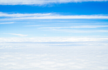 Fototapeta premium Sky cloud blue nature view airplane background paronama web cloudy summer winter season day, light beauty horizon spring brigth gradient calm abstract backdrop air nature view wallpaper