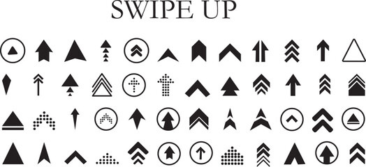 Swipe icon set. Swipe up arrow icons. Arrow buttons for social media. Scroll pictogram. Web icons. Vector illustration. Concepts for Web and Mobile Applications Blue color.