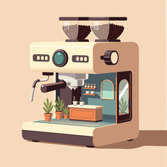 Coffee Machine Cream Brown Illustration
