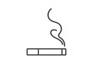 Cigarette smoking line drawing with smoke vapor rising, symbolizing addiction and tobacco habit on transparent background