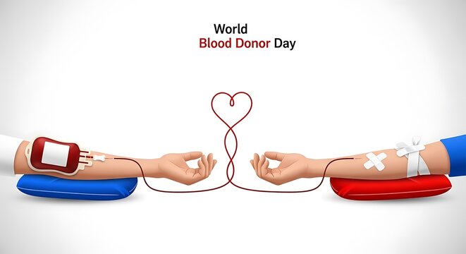 World blood donor day concept with hands and blood bag isolated on white