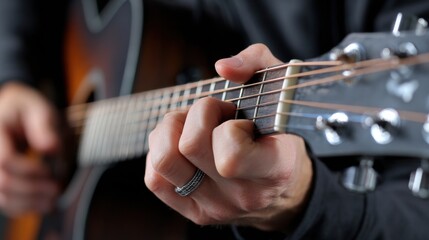 A man is playing a guitar with his fingers