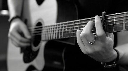 Fototapeta premium A person is playing a guitar with their right hand