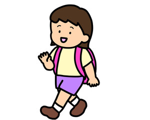 歩いて登校するアジア人の女の子