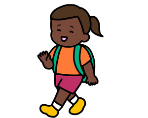 歩いて登校する黒人の女の子