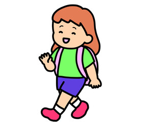 歩いて登校する茶髪の女の子