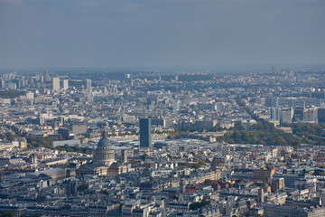 Panoramic view of Paris from Montparnasse with the neoclassical Pantheon and the Zamansky Tower on the Pierre and Marie Curie University campus