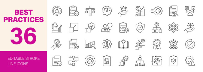 Best practices icon set. Editable line icons. Vector illustration.