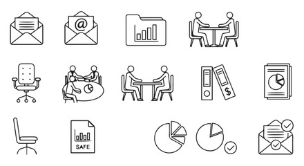 Fototapeta premium Collection of business and office icons, isolated on transparent background