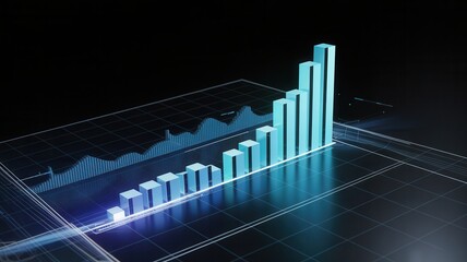 Stunning 3D bar graph displays dynamic growth and positive financial performance in a modern digital interface, perfect for business success.
