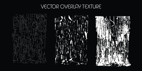 modern different types of overlay texture(paint, old, dust, cracks and other). monochrome vector collection for grunge, vintage effects.
