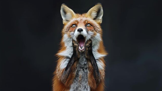 Red fox throwing an epic wow face in studio light&mdash;charismatic wildlife vibe that sells curiosity, agility, and wit for eco campaigns, edgy ads, and creative openers