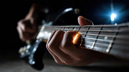 Fototapeta premium A person is playing a guitar with their fingers on the strings