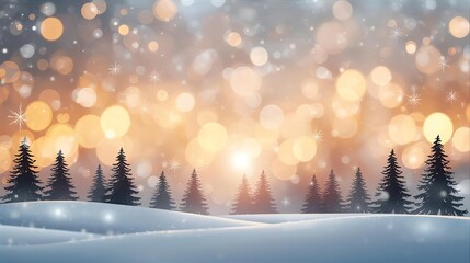 ボケ効果の背景に浮かぶ雪と木のシルエット