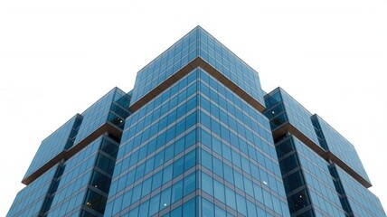 Obraz premium Modern glass skyscraper architecture reflecting corporate ambition and urban progress against a bright sky