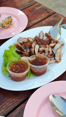 Charcoal grilled pork jowl meat.