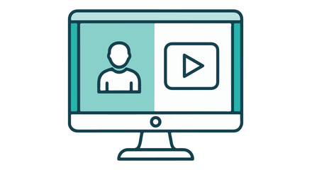 Computer monitor displaying a video player and a user icon, isolated on transparent background