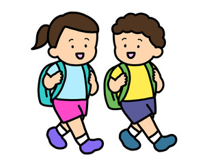 おしゃべりしながら登校する子ども アジア人