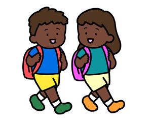 おしゃべりしながら登校する子ども 黒人