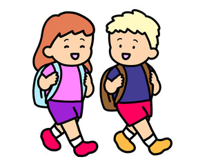 おしゃべりしながら登校する子ども 白人