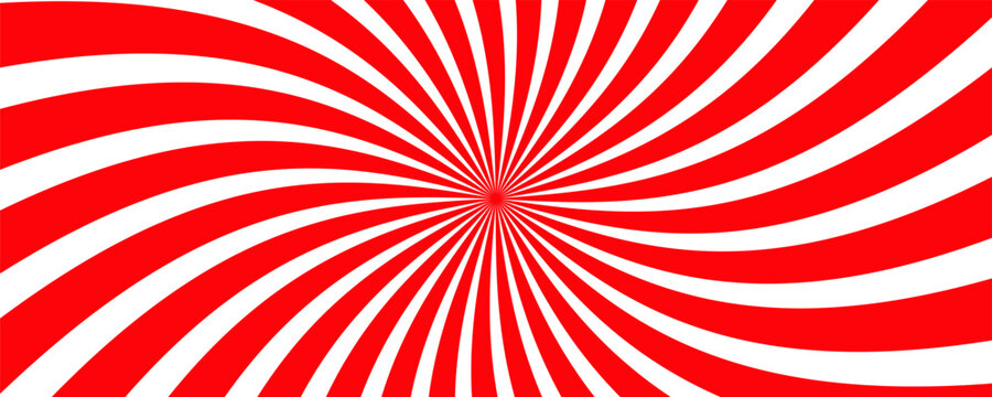 Vibrant red and white radial sunburst pattern with converging lines creating a bold optical and geometric visual effect.