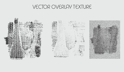 modern different types of overlay texture(paint, old, dust, cracks and other). monochrome vector collection for grunge, vintage effects.