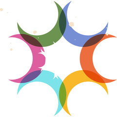 Abstract Circular Design With Intersecting Colorful Crescent Shapes On Transparent Background With Speckled Accents