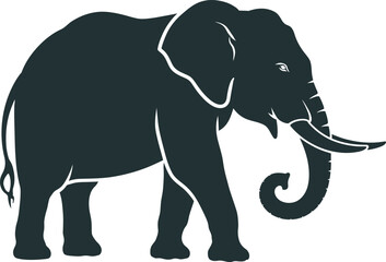 Obraz premium Elephant Silhouette Vector – Stylized Profile Icon with Curved Trunk, Tusks, and White Accents