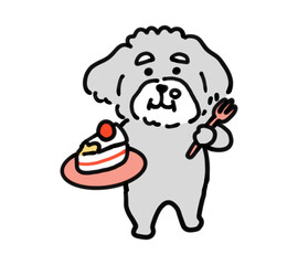 ケーキを食べる手描きの犬