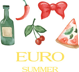 European Italian italy mixed pizza wine cute motifs checker euro Trending t-shirt design Slogan Logo Graphic Vector Tee shirt apparel print Mediterranean style vector cafe vintage bow vacation travel