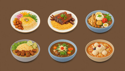set of different kinds of food