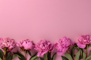 Obraz premium Pink peonies on a pastel pink background, space for text, postcard