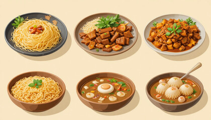 set of different kinds of food