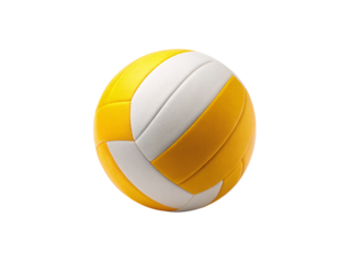 Yellow and white volleyball with curved panel design showing dimensional leather texture, isolated on a transparent background