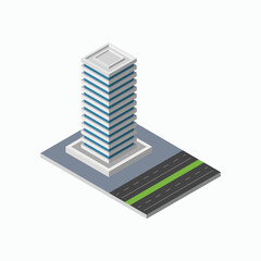 Isometric commercial and residential building. Modern architecture. Smart isometric building game assets. Business center building 3d render illustration with windows. Simple icon white colors.