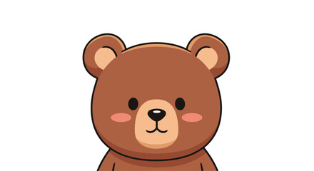 Fototapeta premium Cute cartoon brown bear peeking from the side with pink blush cheeks and happy expression.