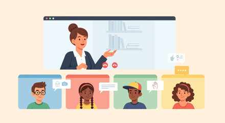 Online class with teacher and students