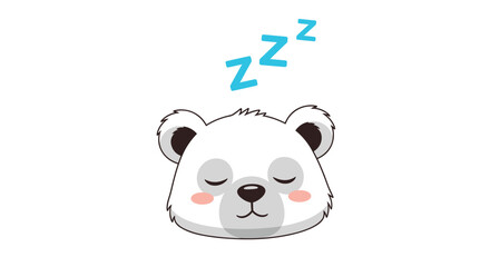 Naklejka premium Cute cartoon polar bear sleeping peacefully with 'z' symbols floating above its head on a white background, representing rest and dreams.