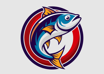 Colorful Fish Mascot Esport Logo Design with Dynamic Circle Frame and Modern Vector Style