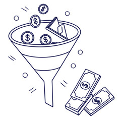 Sales funnel concept with money and coins