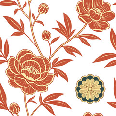 Elegant red and yellow peony floral pattern