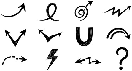Hand drawn arrow collection, creative direction pointers, modern design elements for presentations