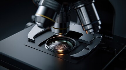 Microscope in Detail: A detailed studio shot of a microscope, the centerpiece of scientific discovery, its metallic body reflecting the precise nature of research.