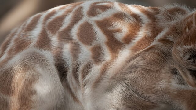 Closeup of giraffe skin showing the unique pattern of brown and white spots, creating a beautiful and natural texture, perfect for backgrounds and designs