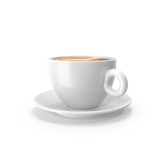 White ceramic cup with minimalist latte art and modern handle, isolated PNG