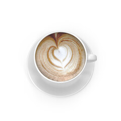 Top-down view of latte with stunning symmetrical heart latte art, isolated PNG