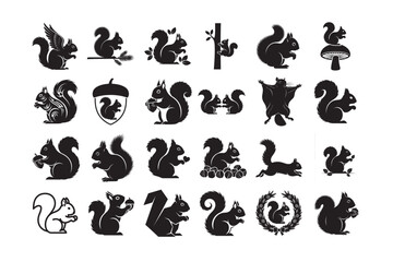 Fototapeta premium 24 Squirrel Silhouette Vector Set.