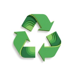 Fototapeta premium A vibrant and iconic green recycle symbol rendered in a 3D layered paper cut style, representing ecology and sustainability concepts