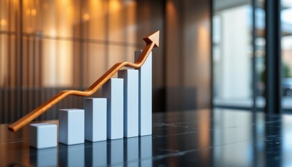 A visually striking and informative photo featuring an arrow pointing upwards towards a graph that represents corporate future gro