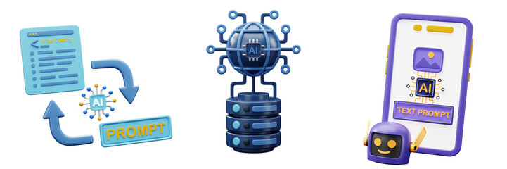 3D AI Big Data World, Vibe Coding AI, and Image generation using phone Icon High Quality Artificial Intelligence Design for Modern Technology, and Computing Concepts